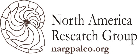 NARG logo image, a stylized line drawing of ashell fossil